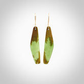 Hand carved large New Zealand Flower jade drop earrings. Made by NZ Pacific from real jade. Online jewellery for sale online by NZ Pacific. Hand carved here in New Zealand.